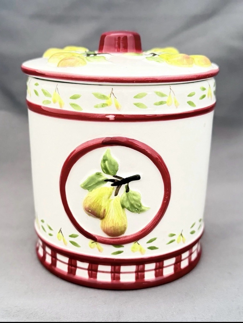 Vintage Pear Country Farmhouse Canister with Lid Retro Kitchen